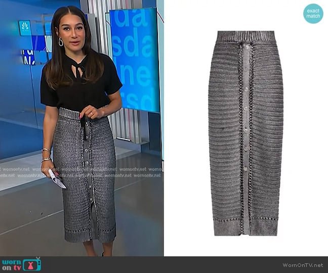 Toccin Tani Metallic Cotton Midi-Skirt worn by Morgan Radford on NBC News Daily