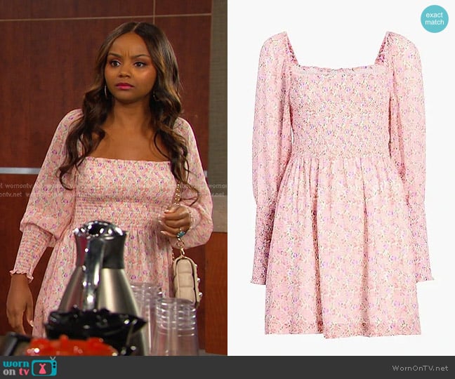 Hill House Home Grace Mini Nap Dress in Pink Pansy worn by Chanel Dupree (Raven Bowens) on Days of our Lives