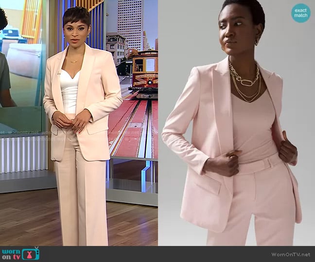White House Black Market The Relaxed Blazer in Rose Smoke worn by Jericka Duncan on CBS Evening News