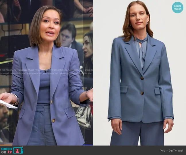 Argent Two-Button Blazer in Seasonless Wool Powder Blue worn by Eva Pilgrim on Good Morning America