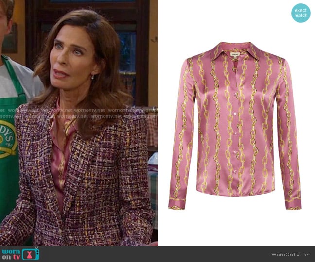 L'Agence Tyler Shirt in Mauve Rose Metallic Chain worn by Hope Williams (Kristian Alfonso) on Days of our Lives