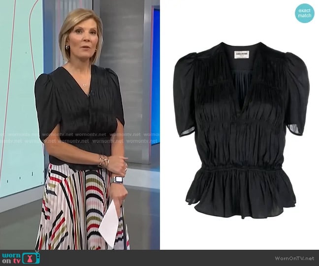 Zadig & Voltaire Tyoko Satin Peplum Top worn by Kate Snow on NBC News Daily