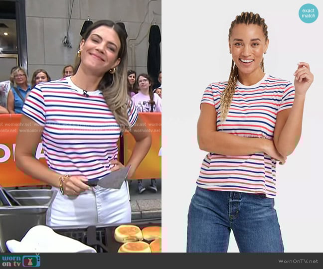 Universal Thread Short Sleeve Pullover T-Shirt in Red Striped worn by Siri Daly on Today