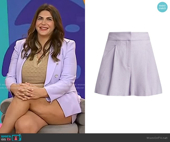 Veronica Beard Elbe Pleated Shorts in Soft Lilac worn by Katie Sturino on Today