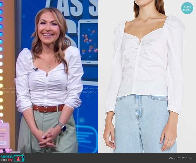 Veronica Beard Zhou Ruched Long Sleeve Top worn by Lori Bergamotto on Good Morning America