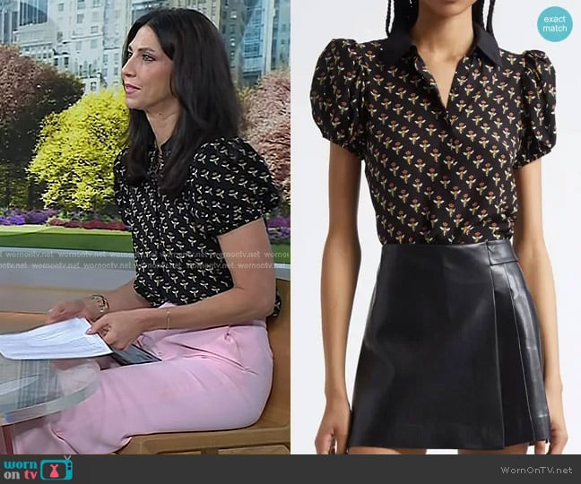 Alice + Olivia Willa Silk Blouse in Queen Bee worn by Dr. Natalie Azar on Today
