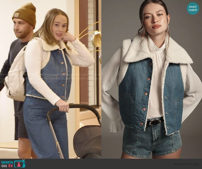 Wrangler Sherpa Fleece-Lined Denim Vest worn by Whitney Leavitt on The Secret Lives of Mormon Wives