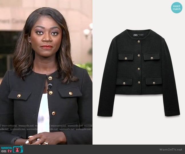 Zara Cropped Blazer with Flaps in Black worn by Faith Abubey on Good Morning America