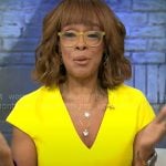 Gayle King’s yellow v-neck dress on CBS Mornings