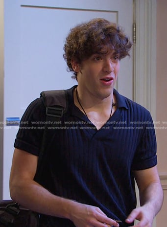 Aaron’s navy ribbed polo on Days of our Lives