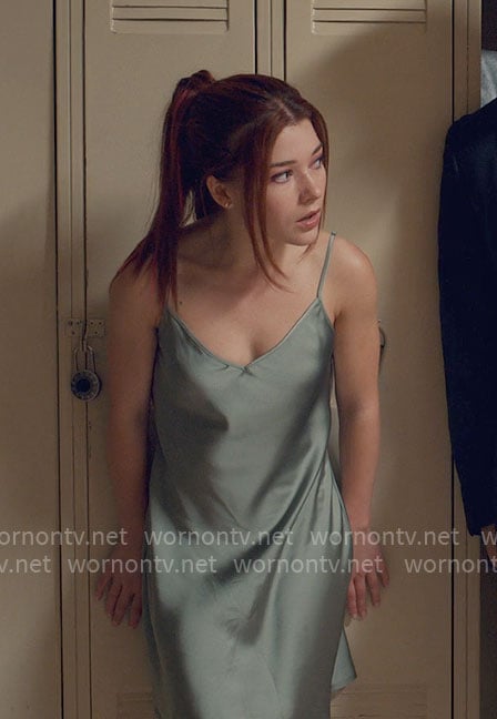 Abby's green slip dress for the dance on Ginny & Georgia