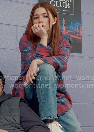 Abby's plaid hooded shirt on Ginny & Georgia