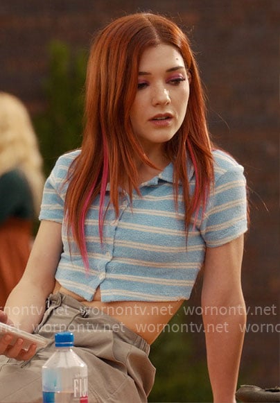 Abby’s blue cropped striped top on Ginny & Georgia