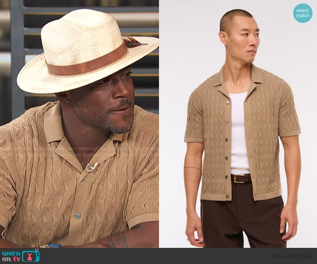Abercrombie and Fitch Geometric Stitch Button-Through Sweater Polo worn by Taye Diggs on Access Hollywood