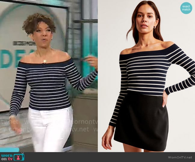 Abercrombie Long Sleeve Off Shoulder Top worn by Gabrielle Kerr on CBS Mornings