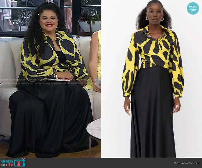 Ada & Edith Naomi Knot Shirt and Faith Flared Maxi Skirt worn by Michelle Buteau on Today