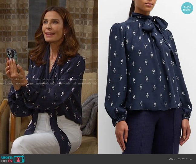 Adam Lippes Bow-Neck Floral Fil Coupe Shirt worn by Hope Williams (Kristian Alfonso) on Days of our Lives