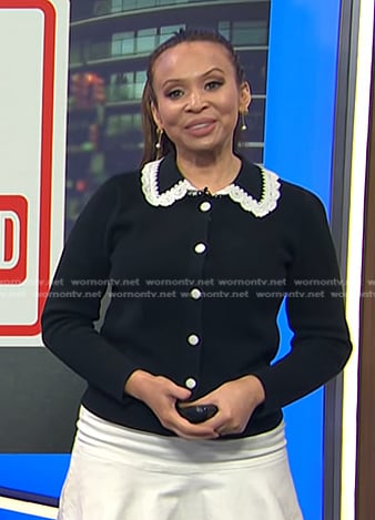 Adelle's black lace trim collar cardigan on Today