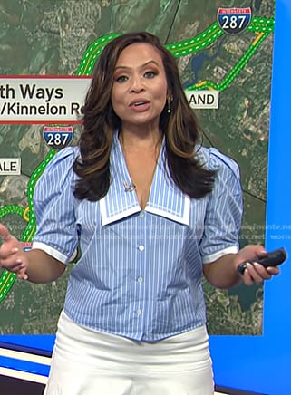 Adelle's blue striped puff sleeve top on Today