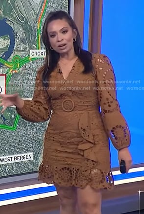 Adelle's brown eyelet belted dress on Today