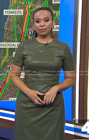 Adelle's green gathered leather dress on Today