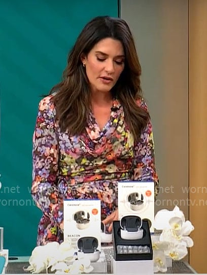 Adriane Kiss’s floral cowl-neck dress on CBS Mornings