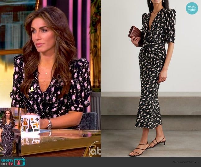 Alessandra Rich Garden Party bow-detailed floral-print silk crepe de chine midi dress worn by Alyssa Farah Griffin on The View
