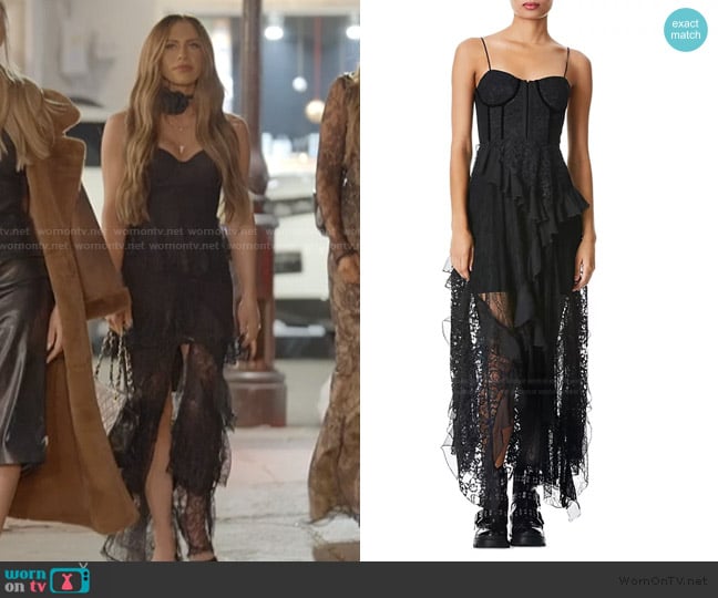 Alice + Olivia Jemma Asymmetric Lace Corset Dress worn by Jessi Ngatikaura on The Secret Lives of Mormon Wives