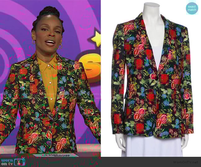 Alice + Olivia Floral Print Blazer worn by Amber Ruffin on The Kelly Clarkson Show