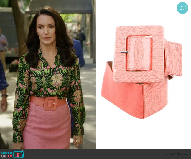 Alice + Olivia Wide Leather Waist Belt worn by Charlotte York (Kristin Davis) on And Just Like That