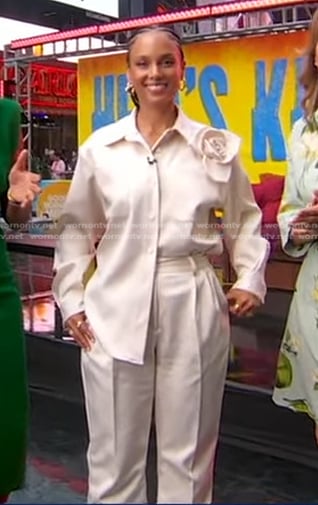 Alicia Keys’s ivory rosette shirt and pants on Good Morning America