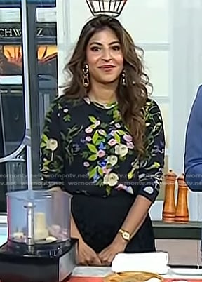 Aliya LeeKong's black floral long sleeve top on Today
