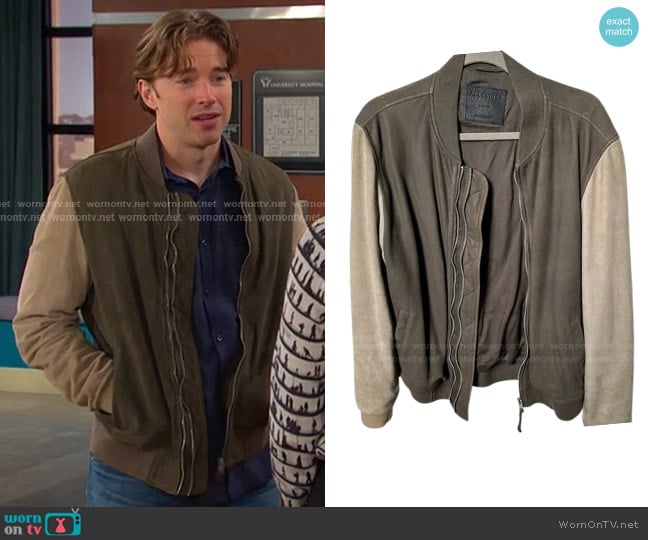All Saints Two-Tone Bomber Jacket worn by Will Horton (Chandler Massey) on Days of our Lives