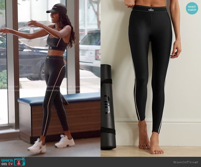Alo Yoga Airlift High-Waist Suit Up Legging in Black/White worn by Kiki Barth (Kiki Barth) on The Real Housewives of Miami