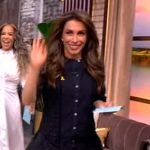 Alyssa’s black eyelet mini dress on The View