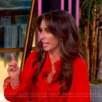 Alyssa’s red ruffle blouse and printed skirt on The View