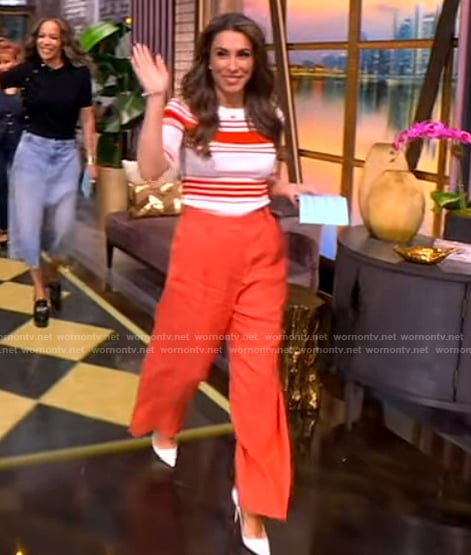 Alyssa's stripe short sleeve top and pants on The View