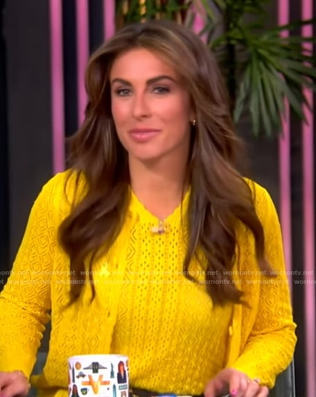 Alyssa’s yellow pointelle knit top and cardigan on The View