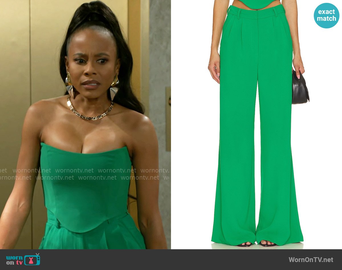 Amanda Uprichard Jane Pants in Jungle worn by Hayley Lawson (Marquita Goings) on Beyond the Gates