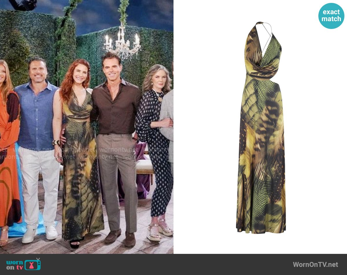 Amazuin Draped halterneck maxi dress worn by Sally Spectra (Courtney Hope) on The Young and the Restless