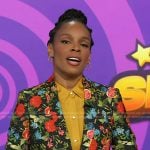 Amber Ruffin’s black floral print blazer on The Kelly Clarkson Show