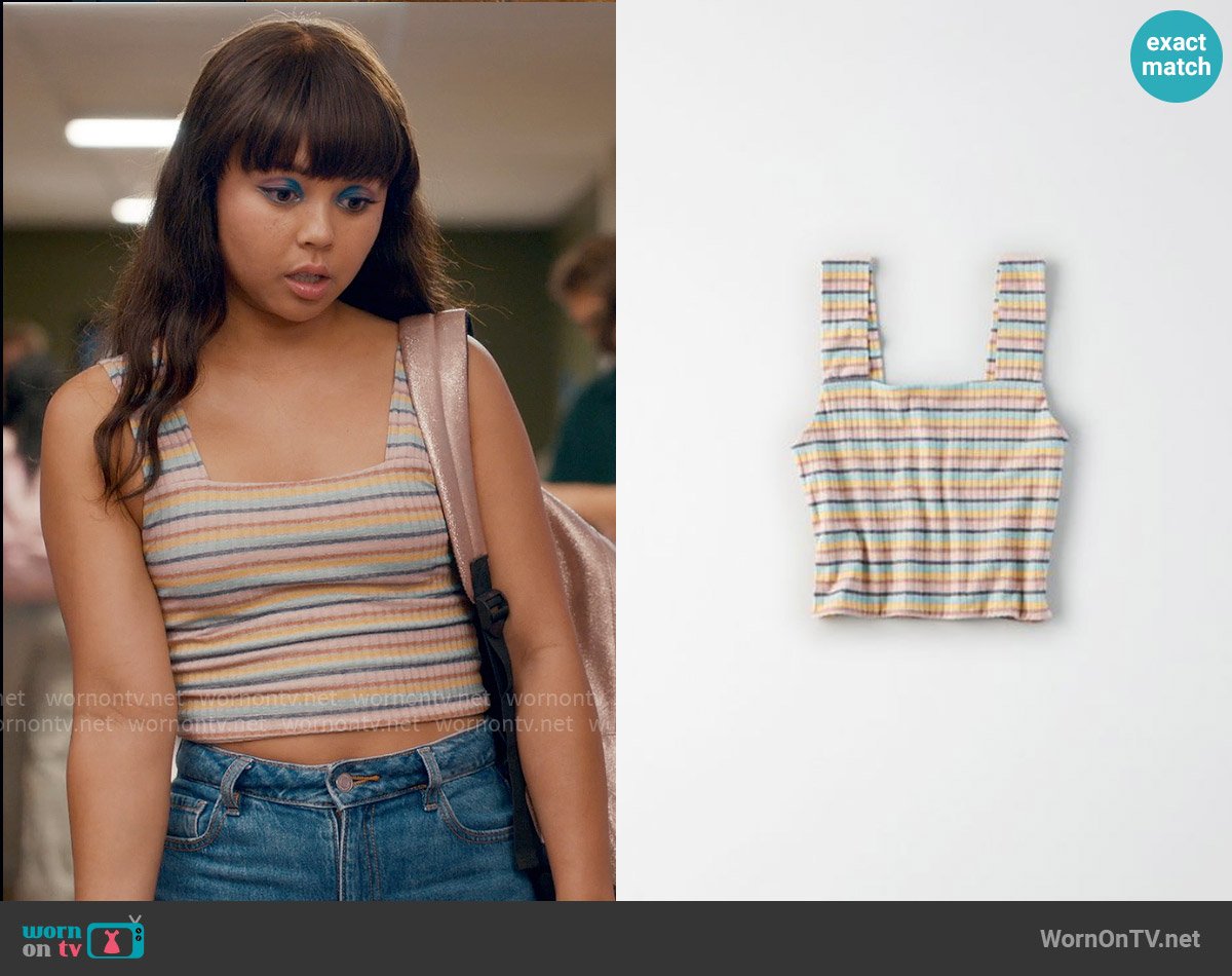 American Eagle Striped Square Neck Cropped Tank Top worn by Norah (Chelsea Clark) on Ginny & Georgia