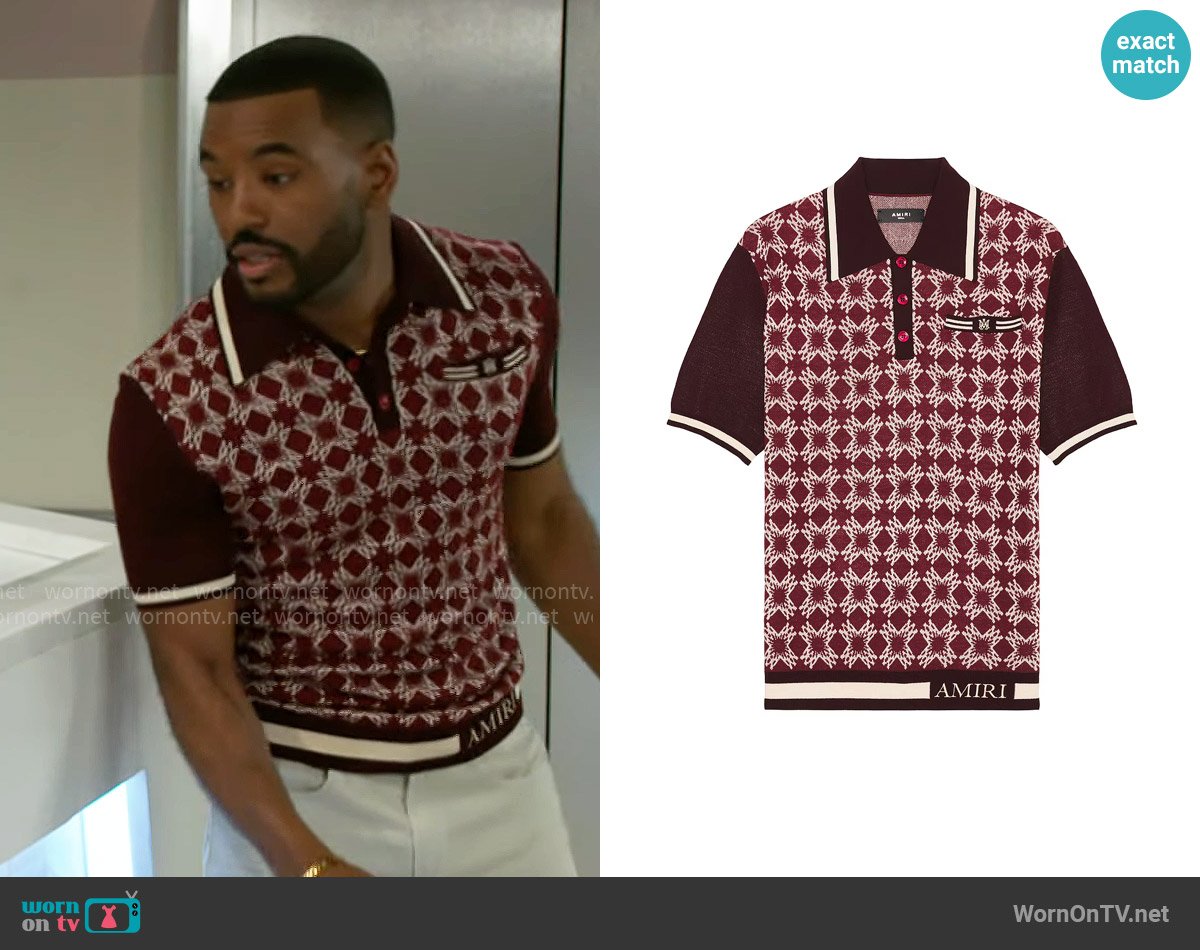 Amiri MA Quad Polo worn by Andre Richardson (Sean Freeman) on Beyond the Gates