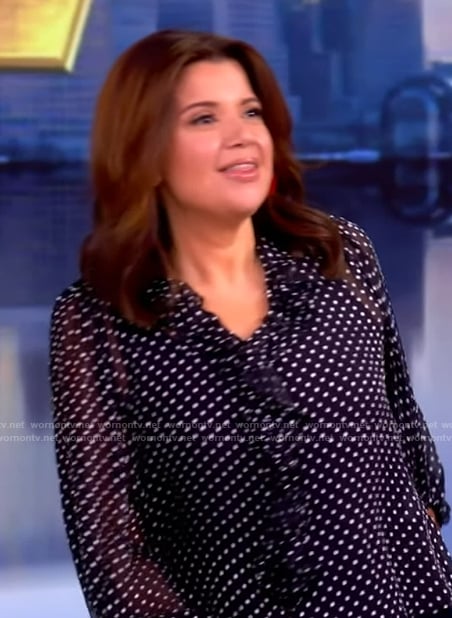 Ana’s black polka dot print ruffle blouse on The View