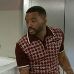 Andre’s burgundy geometric printed polo shirt on Beyond the Gates
