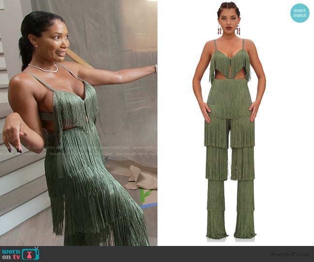 Andrea Iyamah Obi Fringe Bralette and Pant Set worn by Brit Eady on The Real Housewives of Atlanta