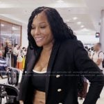 Angela’s black double breasted blazer and leggings on The Real Housewives of Atlanta