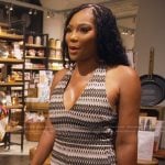 Angela’s gray striped sleeveless jumpsuit on The Real Housewives of Atlanta
