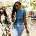 Angela’s blue open knit dress on The Real Housewives of Atlanta