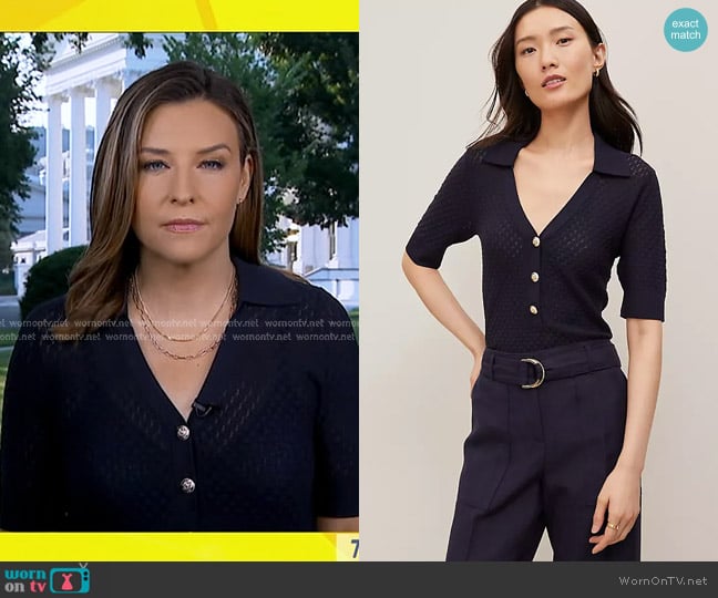 Ann Taylor Pointelle Polo Sweater worn by Mary Bruce on Good Morning America